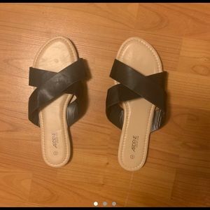 faux leather sandals (never worn)